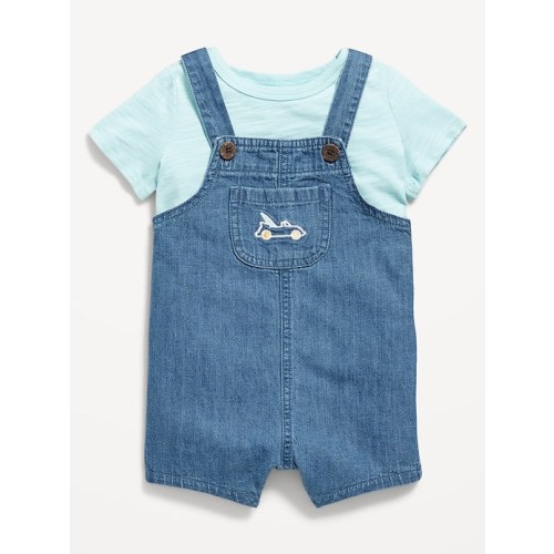 Little Navy Organic-Cotton T-Shirt and Overalls Set for Baby