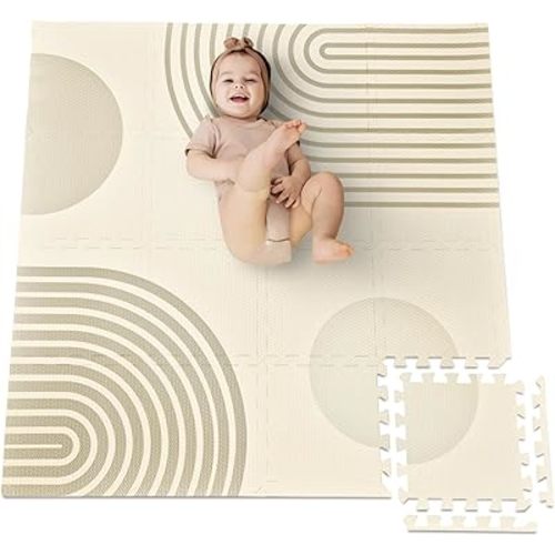 Cateam Soft EVA Foam Puzzle Play Mat for Babies and Kids for Floor - Size 47x47'' - Interlocking Tiles for Playrooms, Nurseries, and Gyms - Squares Carpet for Toddlers