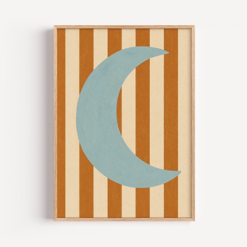 Blue Crescent Moon Nursery Art: Minimalist Celestial Print (Digital Download)
