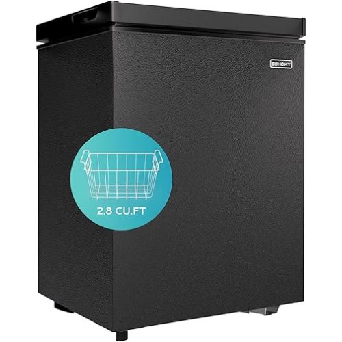 EUHOMY 2.8 Cu.Ft Chest Freezer with Removable Basket, Small Deep Freezer Adjustable 7 Thermostat, Quiet Mini Freezer with Top Door, Energy Saving for Apartment/Garage/Basement/Dorm/Home,Black