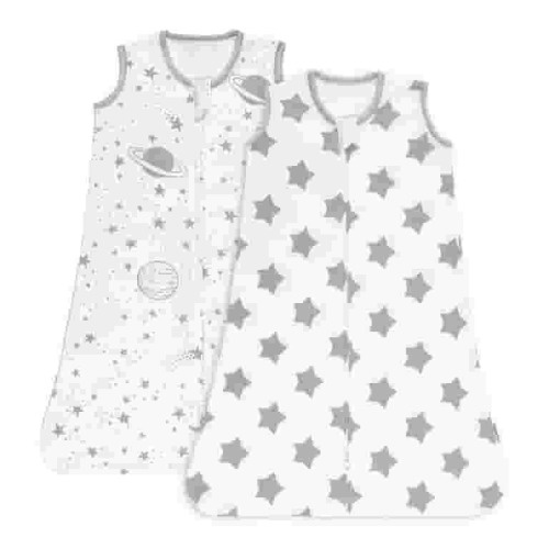 Gllquen Infant Sleep Sack: Premium Organic Cotton Sleep Bag, Grey Planet and Star, 2-Way Zipper, Small Size