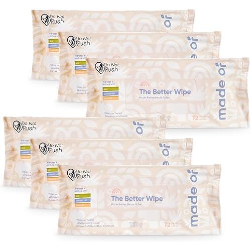 Organic Sensitive Baby Wipes - Hypoallergenic Soothing Wipes for Sensitive Skin - Fragrance-Free, Chemical-Free, Alcohol-Free - Water Based Soothing Aloe and Argan Oil (72 Count (Pack of 6))
