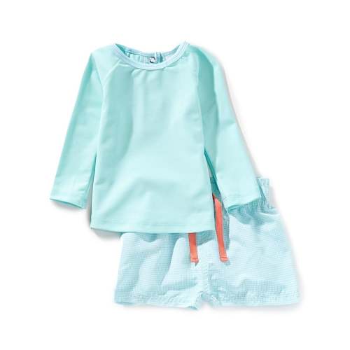 Edgehill Collection Baby Boys Rashgaurd & Gingham Swim Trunks Set