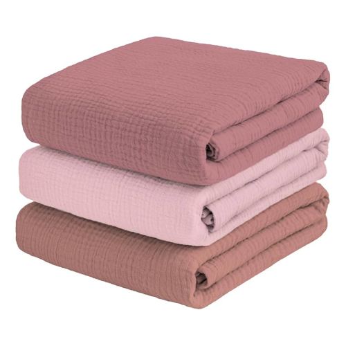 Muslin Swaddle Blankets for Baby Girl - 3 Pack 47x47 Inch Large Receiving Blankets, Soft Breathable Cotton Nursery Swaddles for Newborn, Infant & Todler, Pink