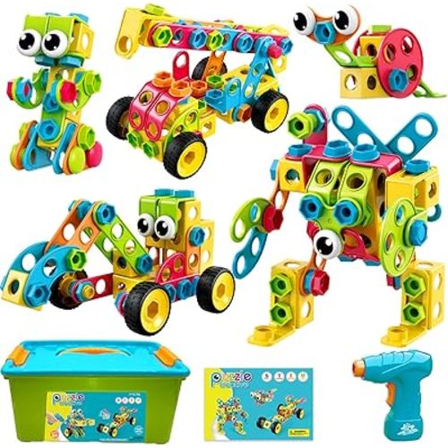 NXONE 195 PCS Educational STEM Toys for Boys and Girls Ages 3 4 5 6 7 8 9 10 Construction Building Blocks Toy Building Sets Kids Toys Creative Activities Games with Storage Box