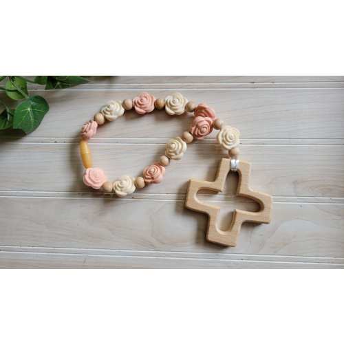 Silicone Beechwood Decade Rosary, Baby and Child's First Rosary, Baptism Gift, Sensory Toy