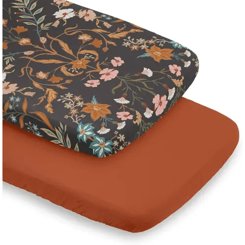 Sweet Jojo Designs Boho Wildflower Vintage Floral Girl Baby Bassinet Sheets Fitted Sheet Set Infant Newborn Nursery Oval Rectangle Hourglass Mattress 2p Orange and Bohemian Farmhouse Daisy Botanical