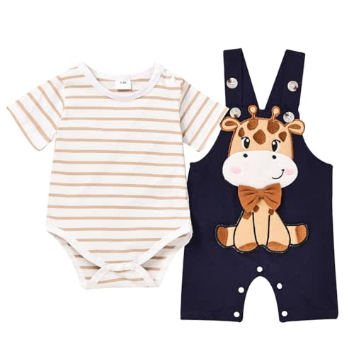 TOKIAGO Baby Boy Clothes Newborn Outfits Stripe Romper Infant Cartoon Overall Adjustable Suspender Pants Set 0-18 Months