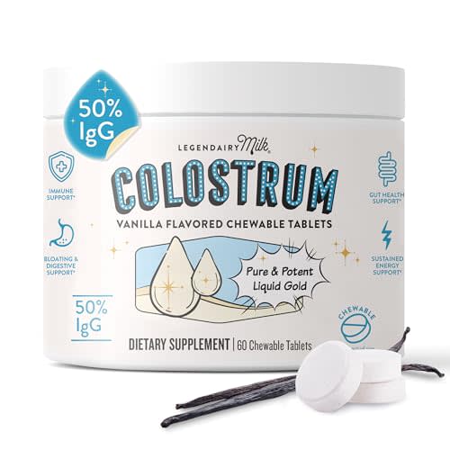 Legendairy Milk Bovine Colostrum Chewable Tablets - Daily Gut Health & Immune Support - Hair, Skin & Nails - 50% IgG Concentration - Colostrum Supplement for Women, Men, & Kids - 60ct, Vanilla Flavor