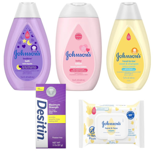 Johnson's Baby Here Comes Baby Gift Set, Baby Essentials for New Parents with Moisturizing Lotion, Bedtime Bath, Body Wash & Shampoo, Hand & Face Wipes, & Diaper Rash Cream, 5 Items