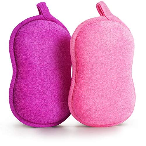 BabaMate Baby Bath Sponge - Ultra Soft Baby Sponge for Bathing - Kids Bath Sponges for Infants, Toddler Bath Time, 2 Count (1 Pack) - Pink Violet