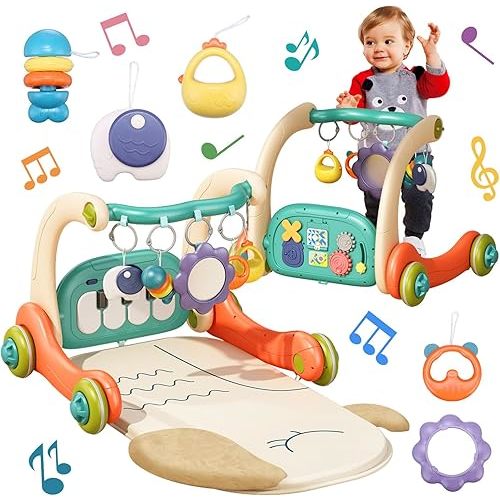 JoyKey 4-in-1 Baby Play Mat Baby Gym & Learning Walker, Baby Activity Mat with Kick and Play Piano, Musical Activity Center with Lights, Tummy Time Mat for Infants Newborns Toddlers 0-6-9-12 Month