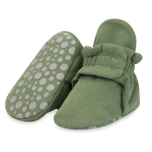 Organic Cotton Gripper Baby Bootie - Olive