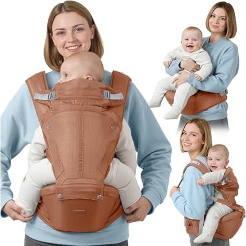 BabbleRoo Grow Carrier – Portabebés Certificado de Seguridad 6 en 1 con Asiento de Cadera, Portabebés Ergonómico y Ajustable para Niños Pequeños de 3 a 23 kg con Soporte de Cadera, Capucha para
