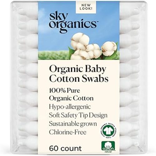 Sky Organics Organic Baby Cotton Swabs for Baby, 100% Pure Organic Cotton, GOTS Certified Organic Cotton, 60 Count