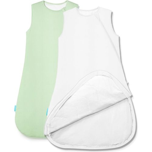 Supersoft Sleep Sack 1.0 TOG, Premium Bamboo Viscose Baby Sleeping Bag 2-Way Zipper Sleepsacks Baby Wearable Blanket - Cream & Sage - 0-3 Months