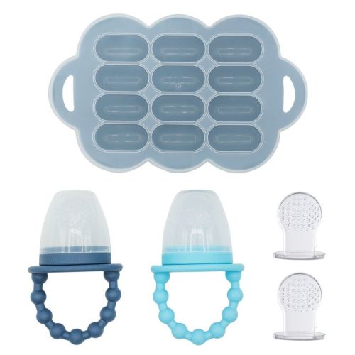WeeSprout Silicone Baby Food Feeders + Freezer Tray for Batch Prep, Double as Teething Toys, 2-Pack