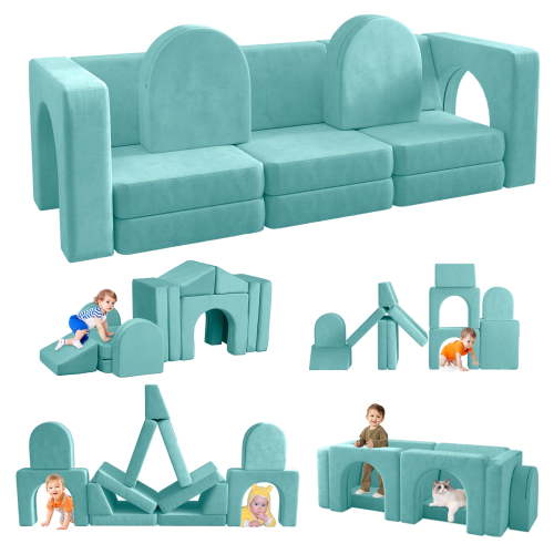 13 Pcs Toddler Sofa for Kids, Linor Modular Kids Couch for Playroom, Kids Play Couch for toddlers 1-3, Kids Sofa Couch, Kids Modular Play Couch, Ice-Snow Blue