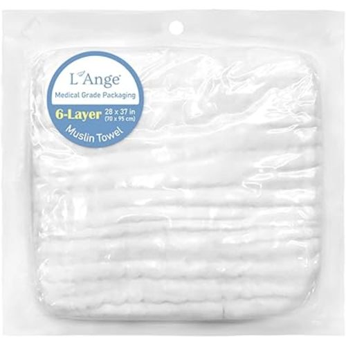L'Ange Baby Towel - 100% Cotton Muslin, 6 Layers, Quick Dry, Medical Grade Packaging for Infants and Newborns - 28 x 47in - White