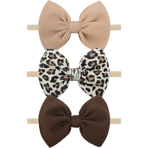 YanJie 3 Pcs Baby Girl Bows Leopard Print Headbands for Girls 4.5’’ Brown Bow Toddler Hair Accessories Newborn Infant Baby Hair Wrap
