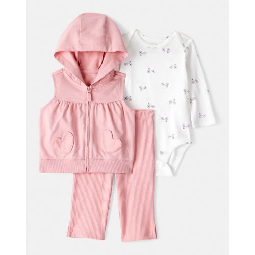 Baby Girl 3-Piece Heart Vest Outfit Set - Pink - Carter's | Carter's