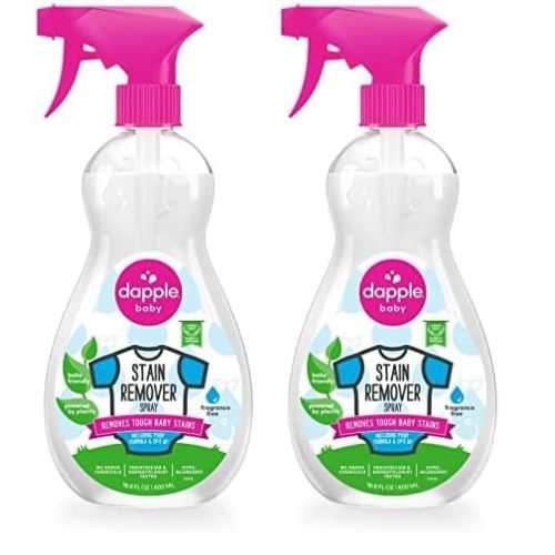 Stain Remover Spray by Dapple Baby, Fragrance Free, 16.9 Fl Oz Spray Bottle - Plant-Based & Hypoallergenic - Baby Laundry Stain Remover for Clothes & Cloth Diapers (Pack of 2)