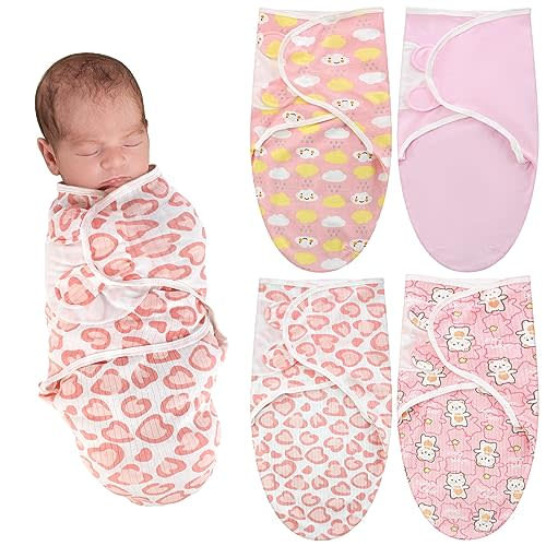 Newwiee 4 Pcs Preemie Baby Swaddle Wrap Adjustable Cotton Preemie Swaddle Blanket for Newborn Boys Girls(Classic Style,Fit for Preemies)