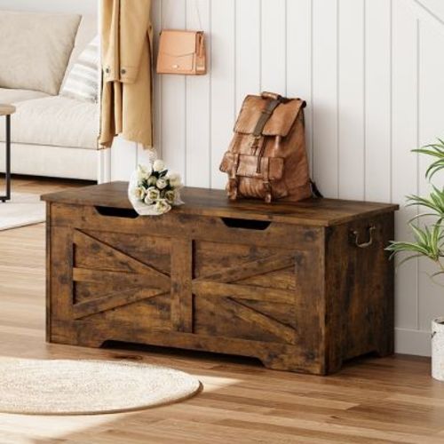 Toy Storage Chest with Safety Hinge - 350lb Capacity Wooden Trunk Bench for Playroom & Entryway