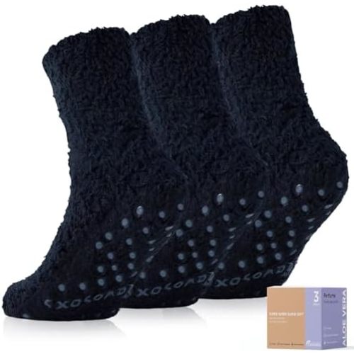 Fuzzy Socks with Grips for Women Men,Non Slip Hospital Crew Cozy Socks with Aloe Vera Perfume