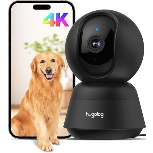 Hugolog 4K 8MP Indoor Pan/Tilt Security Camera with Auto-Focus,Ideal for Baby Monitor/Pet Camera/Home Security,Starlight Color Night Vision,Human/Pet AI,Two-Way Audio,US Cloud,Compatible with Alexa