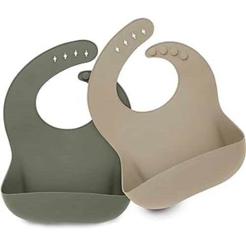 KeaBabies 2-Pack Silicone Bibs For Babies, Silicone Baby Bibs for Eating, Food-Grade Pure Silicone Bib, Toddler Bibs, Waterproof Bibs, Feeding Bibs, Silicon Bibs for Toddlers, Boys, Girls (Marsh)