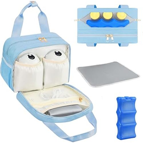 PIIOSER Breastmilk Cooler Bag with Ice Pack, Compatible with Wearable Breast Pumps & Accessories - Portable Pumps Carrying Case for Nursing & Working Moms, Blue