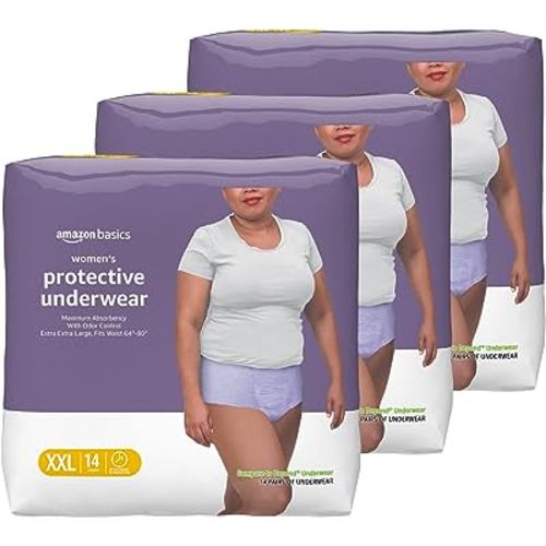 Amazon Basics Incontinence Underwear for Women, Protective, Disposable, Postpartum, Maximum Absorbency, XX-Large, Lavender, 42 Count (3 Packs of 14)