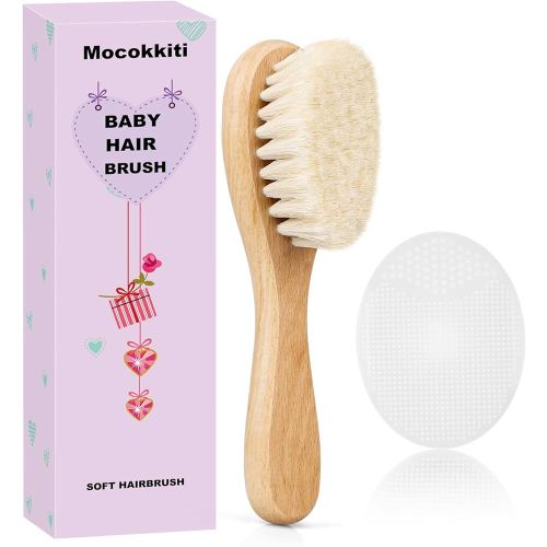 Baby Hair Brush and White Cradle Cap Brush Set for Newborns and Toddlers, Wooden Baby Hair Brush Set with Soft Goat Bristle, Baby Hair Care Kit (2PCS)