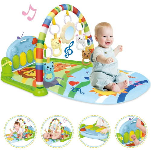 Babyeap 3 in 1 Baby Play Gym Mat, Kick and Play Piano Playmat, Musical Activity Fitness Gym, Tummy Time Toys for Infants, 0-36 Months