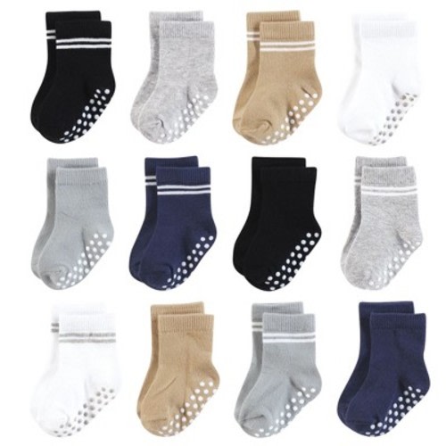 Hudson Baby Infant Boy Cotton Rich Newborn and Terry Socks, Athletic Stripe Neutral, 0-6 Months