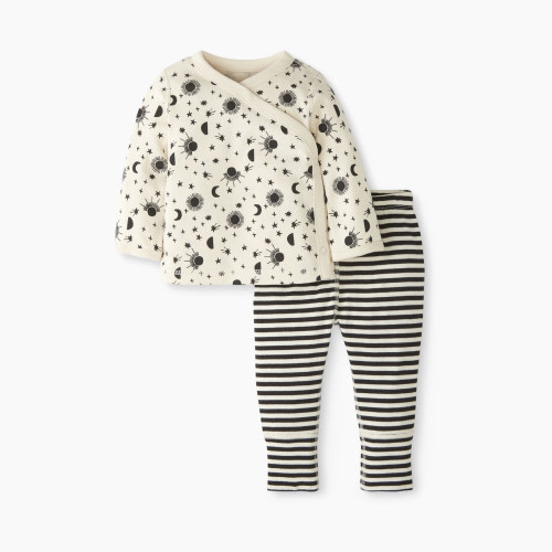 Hanna Andersson Baby Layette Wrap Top & Pants Wiggle Set - Moonlight On Ecru, 12-18 Months