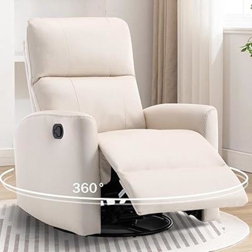 ANJ Rocking Swivel Recliner Chair Glider, Leather Nursery Rocker Recliners Manual Reclining Sofa Chair with Padded Armrest and Backrest for Living Room Bedroom Small Spaces