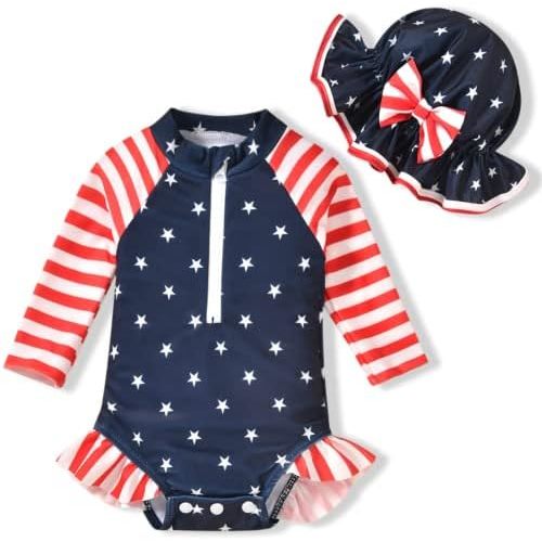 Aalizzwell Baby Girls Long Sleeve One Piece Swimsuit with Hat