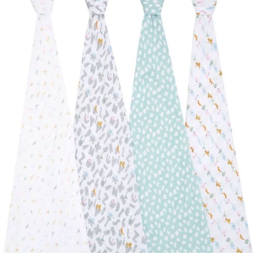 aden + anais Essentials Swaddle Baby Blanket Set - Alphabet Animals - 4pk