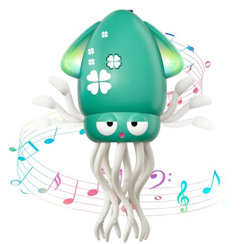 Dancing Octopus Baby Toy, Electric Crawling Octopus Tummy Time Toy, Rechargeable Magic Dancing Music Squid for 3 4 5 6 Year Old Kids Boy Girl Birthday Gifts, Funny Squid for Office Desk Decor (Green)