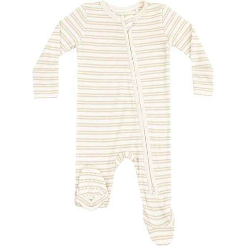 2 Way Zipper Footie, Stripe Oxford Tan - Angel Dear | Maisonette