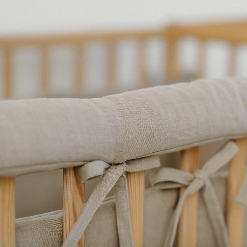 Crib rail guard, brown linen, solid crib safety, crib accessories, teething pad, linen rail cover, cot rail cover, mini crib railing cover