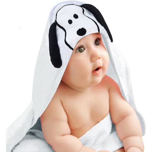 Lambs & Ivy Snoopy Baby/Infant Cotton Hooded Bath Towel - White