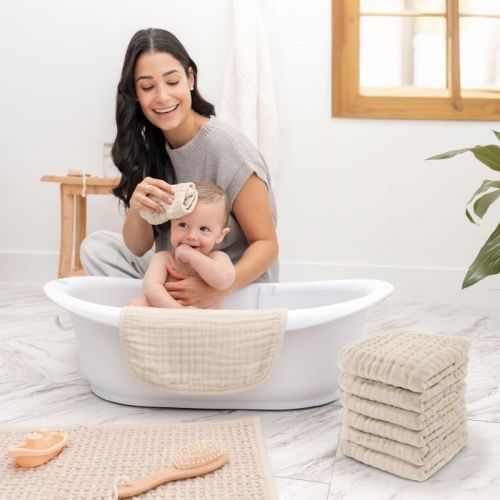 Baby Washcloths Muslin Cotton, Large 10”x10” By Comfy Cubs (sage, Pack Of 10)