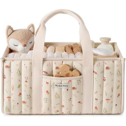 Woodland Diaper Caddy Organizer, Stylish Nursery Storage Basket, Gift for Baby Shower, Newborn Essentials, Woodland Cream