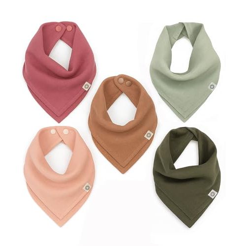 Kishu Baby Indi Organic Baby Bandana Bibs – Fairtrade 4-Way Reversible Drool Bibs for Boys & Girls – Unisex (Set of 5)