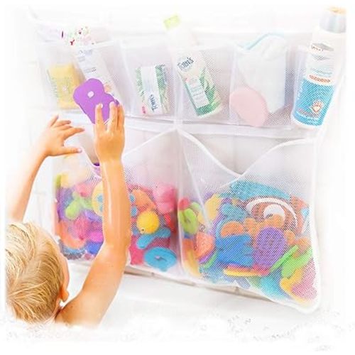 Tub Cubby Original Bath Toy Storage - Hanging Bath Toy Holder, with Suction & Adhesive Hooks, 30"x23" Mesh Net Shower Caddy for Kids Bathroom Decor, Bedroom Toy Organizer (Large Toys)