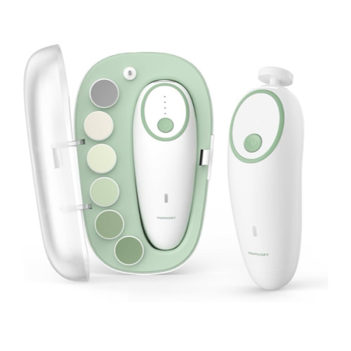 Momcozy Baby Nail File Electric, Gentle Baby Nail Trimmer Electric, Baby Nail Clipper with Night Light, 7 Grinding Head Replacement Pads, Green