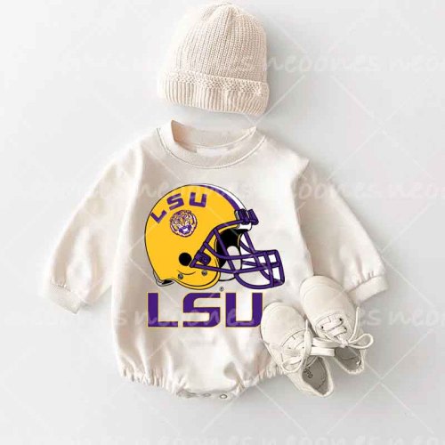 Baby LSU Football Romper and Adult Sweatshirt